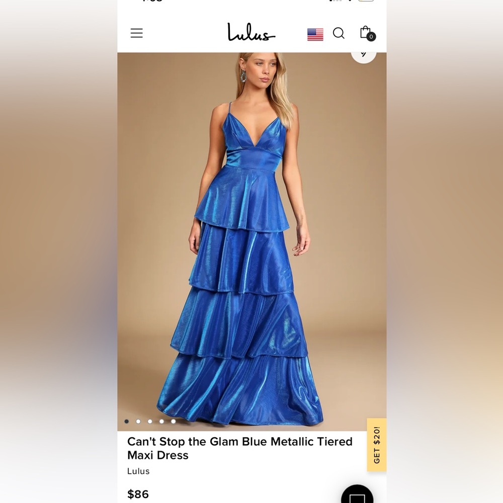 Lulus blue can’t stop the glam metallic formal dress size small